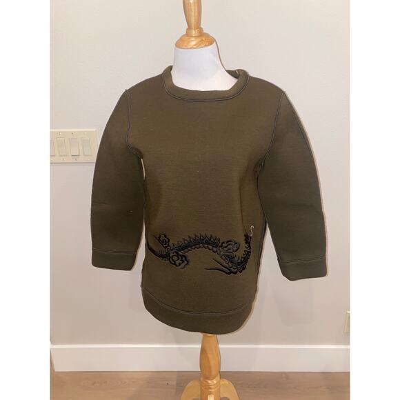 HACHE Sweatshirt  Top Wool Blend Dragon 3/4 Sleeve Side Zippers Green Size 42 - Picture 1 of 6